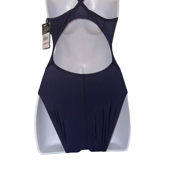 NWT Speedo PowerFlex Eco One Piece Swimsuit Womens 6 32 Solid Blue Compression - Picture 8 of 9